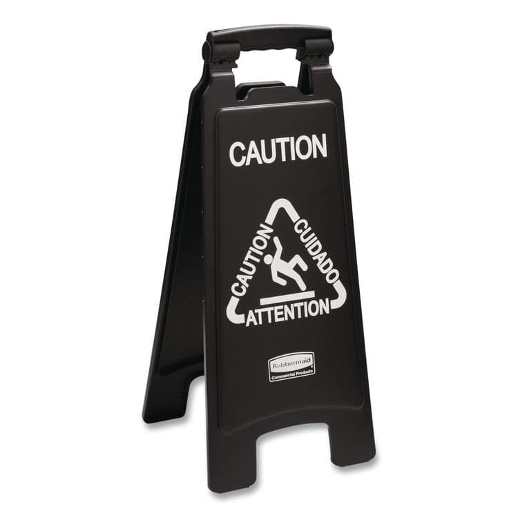 RUBBERMAID COMMERCIAL PROD. Executive 2-Sided Multi-Lingual Caution Sign, Black/White, 10.9 x 26.1 (RCP1867505) thumbnail 3