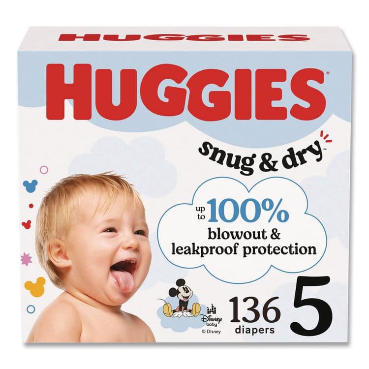 KIMBERLY CLARK Snug and Dry Diapers, Size 5, 27+ lbs, 136/Carton (KCM56458)