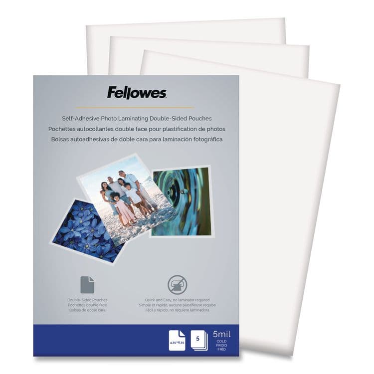 FELLOWES MFG. CO. Self-Adhesive Laminating Pouches, 5 mil, 4.25" x 6.25", Gloss Clear, 5/Pack (FEL5220401)