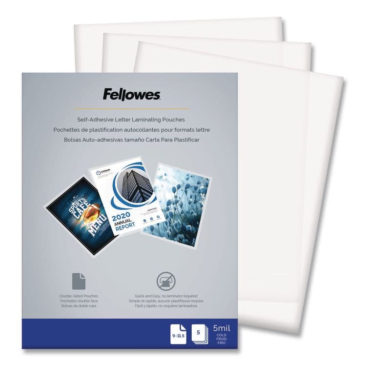 FELLOWES MFG. CO. Self-Adhesive Laminating Pouches, 5 mil, 9" x 11.5", Gloss Clear, 5/Pack (FEL52205)