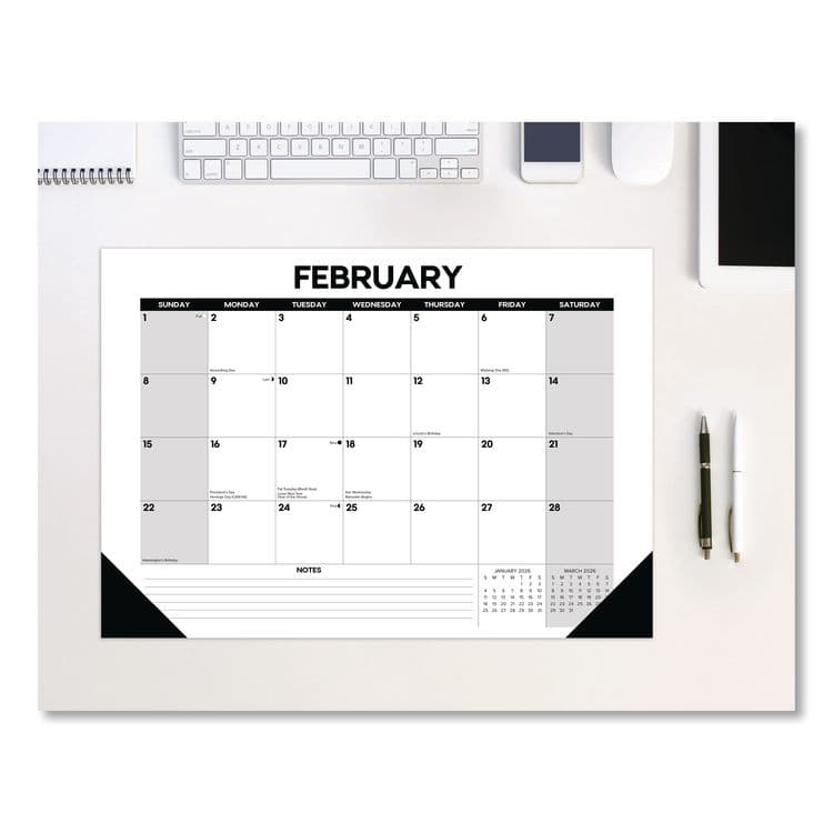 WILLOW CREEK PRESS Basic Small Monthly Desk Pad Calendar, 17 x 12, White/Gray/Black Sheets, Black Headband/Corners, 12-Month (Jan to Dec) 2026 (WPR57063)