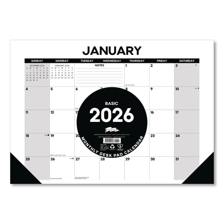 WILLOW CREEK PRESS Basic Small Monthly Desk Pad Calendar, 17 x 12, White/Gray/Black Sheets, Black Headband/Corners, 12-Month (Jan to Dec) 2026 (WPR57063) thumbnail 3