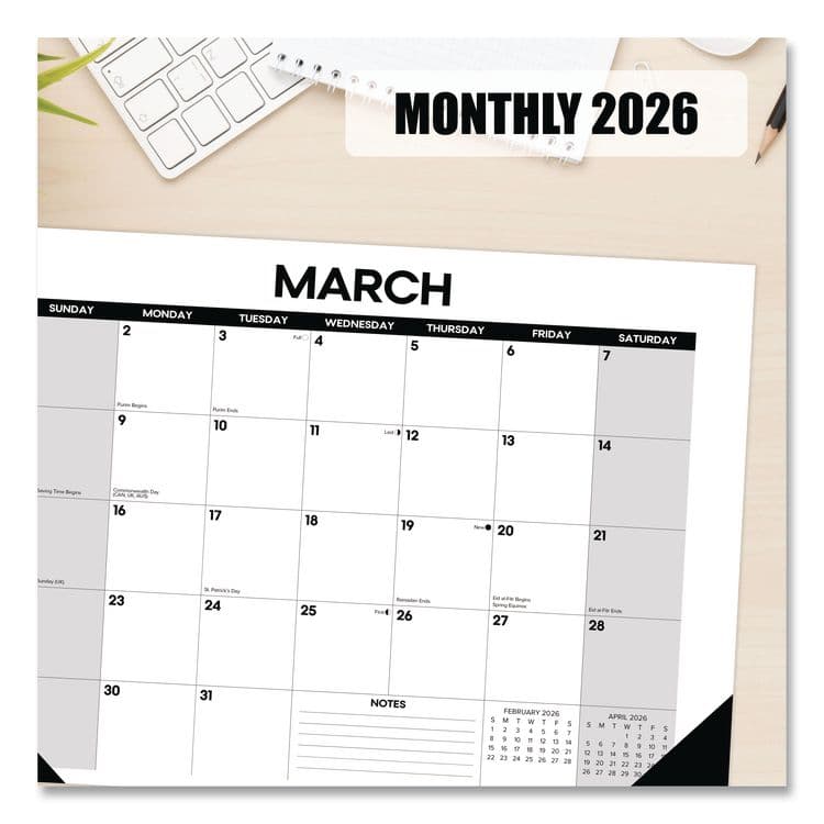 WILLOW CREEK PRESS Basic Small Monthly Desk Pad Calendar, 17 x 12, White/Gray/Black Sheets, Black Headband/Corners, 12-Month (Jan to Dec) 2026 (WPR57063) thumbnail 4