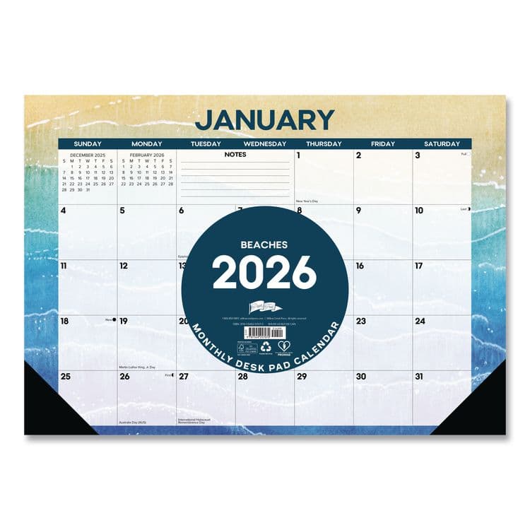 WILLOW CREEK PRESS Beaches Monthly Desk Pad Calendar, 17 x 12, White/Multicolor Sheets, Black Headband/Corners, 12-Month (Jan to Dec) 2026 (WPR57070) thumbnail 3