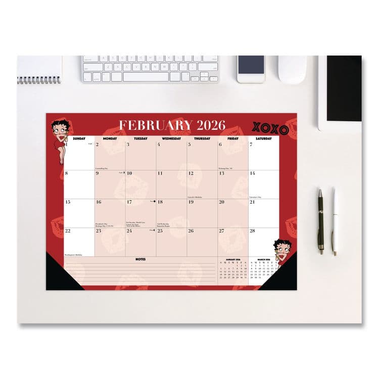 WILLOW CREEK PRESS Betty Boop Small Monthly Desk Pad Calendar, 17 x 12, Red/White Sheets, Black Headband, Black Corners, 12-Month (Jan-Dec) 2026 (WPR57087)
