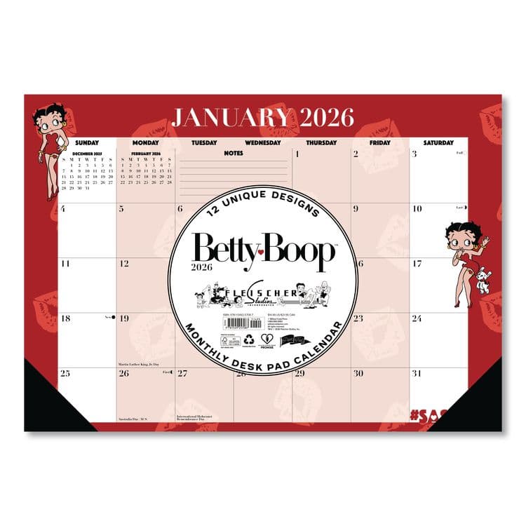 WILLOW CREEK PRESS Betty Boop Small Monthly Desk Pad Calendar, 17 x 12, Red/White Sheets, Black Headband, Black Corners, 12-Month (Jan-Dec) 2026 (WPR57087) thumbnail 3