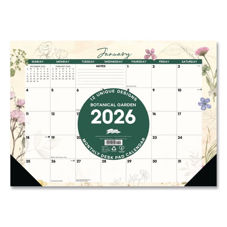 WILLOW CREEK PRESS Botanical Garden Monthly Desk Pad Calendar, 17 x 12, Cream/Multicolor Sheets, Black Headband/Corners, 12-Month (Jan-Dec) 2026 (WPR57094) thumbnail 3