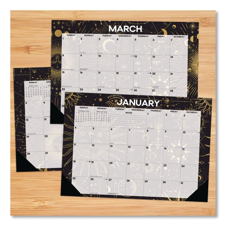 WILLOW CREEK PRESS Celestial Small Monthly Desk Pad Calendar, 17 x 12, Black/Gold/Gray Sheets, Black Headband/Corners, 12-Month (Jan-Dec) 2026 (WPR57100) thumbnail 2