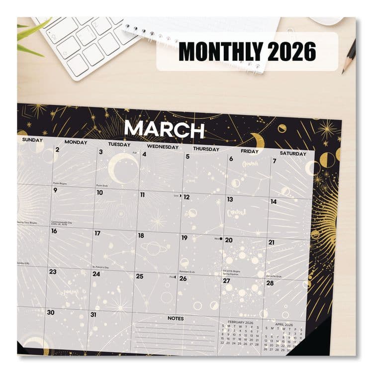 WILLOW CREEK PRESS Celestial Small Monthly Desk Pad Calendar, 17 x 12, Black/Gold/Gray Sheets, Black Headband/Corners, 12-Month (Jan-Dec) 2026 (WPR57100) thumbnail 4