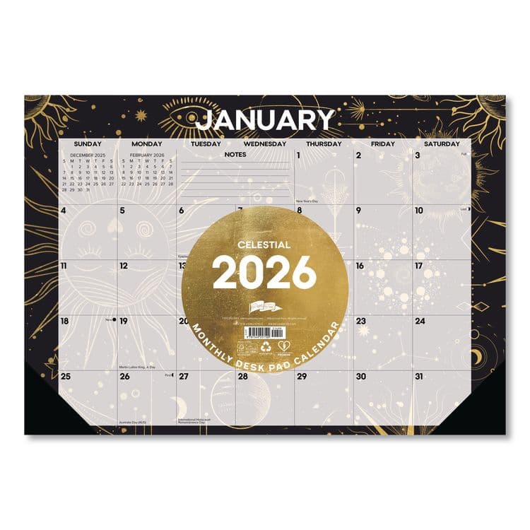 WILLOW CREEK PRESS Celestial Small Monthly Desk Pad Calendar, 17 x 12, Black/Gold/Gray Sheets, Black Headband/Corners, 12-Month (Jan-Dec) 2026 (WPR57100) thumbnail 3