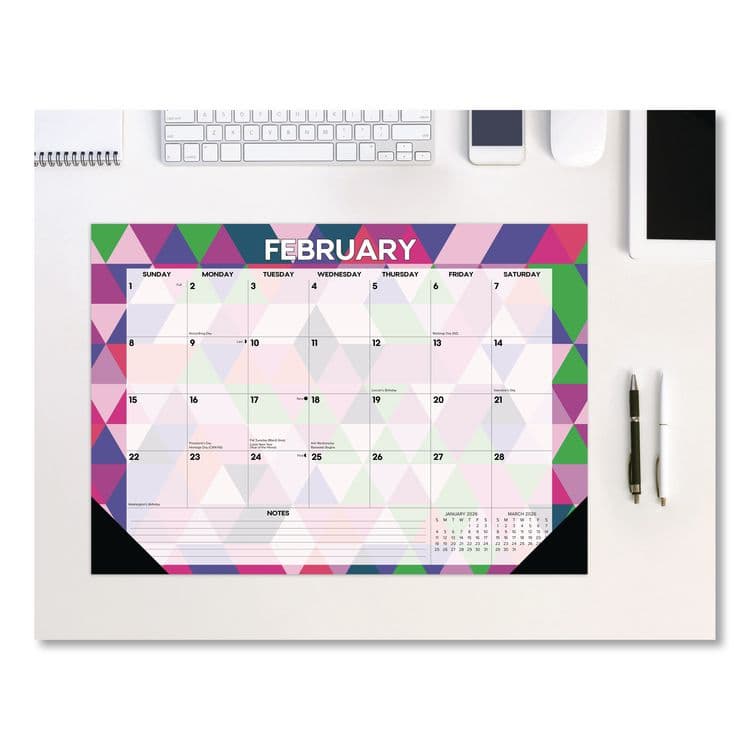 WILLOW CREEK PRESS Modern Small Geometric Monthly Desk Pad Calendar, 17 x 12, Multicolor Sheets, Black Headband/Corners, 12-Month (Jan-Dec) 2026 (WPR57117)
