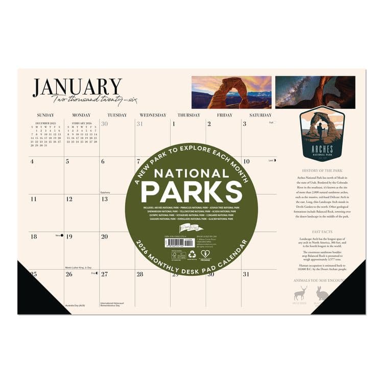 WILLOW CREEK PRESS National Parks Small Monthly Desk Pad Calendar, 17 x 12, Multicolor Sheets, Black Headband/Corners, 12-Month (Jan-Dec) 2026 (WPR57124) thumbnail 3