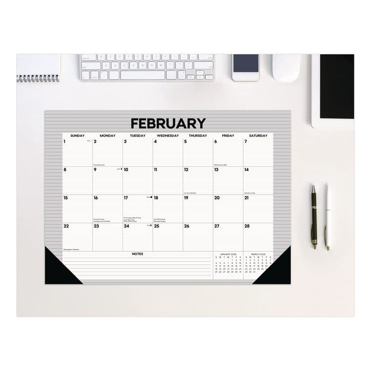 WILLOW CREEK PRESS Pinstripe Small Monthly Desk Pad Calendar, 17 x 12, White/Gray Sheets, Black Headband, Black Corners, 12-Month (Jan-Dec) 2026 (WPR57131)