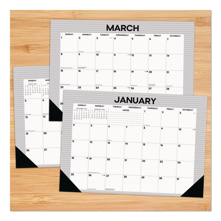WILLOW CREEK PRESS Pinstripe Small Monthly Desk Pad Calendar, 17 x 12, White/Gray Sheets, Black Headband, Black Corners, 12-Month (Jan-Dec) 2026 (WPR57131) thumbnail 2