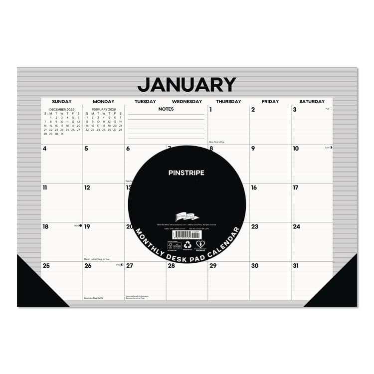 WILLOW CREEK PRESS Pinstripe Small Monthly Desk Pad Calendar, 17 x 12, White/Gray Sheets, Black Headband, Black Corners, 12-Month (Jan-Dec) 2026 (WPR57131) thumbnail 3