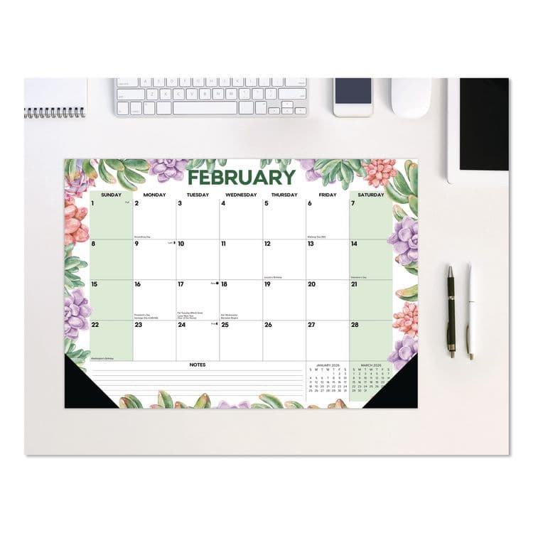 WILLOW CREEK PRESS Succulents Small Monthly Desk Pad Calendar, 17 x 12, White Sheets, Black Headband/Corners, 12-Month (Jan to Dec): 2026 (WPR57162)