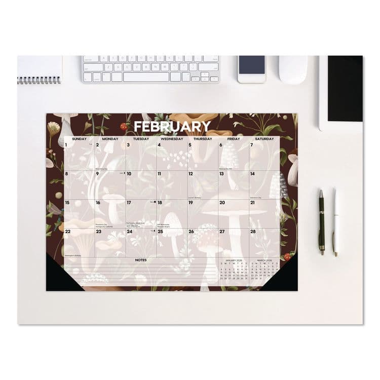 WILLOW CREEK PRESS Woodland Mushroom Small Monthly Desk Pad Calendar, 17 x 12, White Sheets, Black Headband/Corners, 12-Month (Jan to Dec): 2026 (WPR57186)