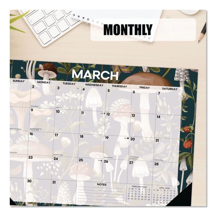 WILLOW CREEK PRESS Woodland Mushroom Small Monthly Desk Pad Calendar, 17 x 12, White Sheets, Black Headband/Corners, 12-Month (Jan to Dec): 2026 (WPR57186) thumbnail 4