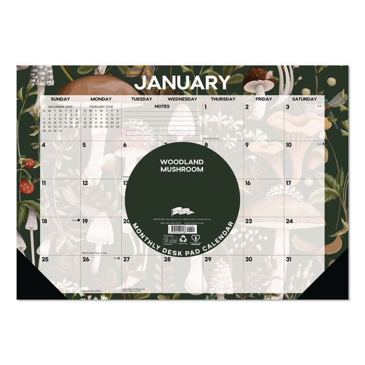WILLOW CREEK PRESS Woodland Mushroom Small Monthly Desk Pad Calendar, 17 x 12, White Sheets, Black Headband/Corners, 12-Month (Jan to Dec): 2026 (WPR57186) thumbnail 3