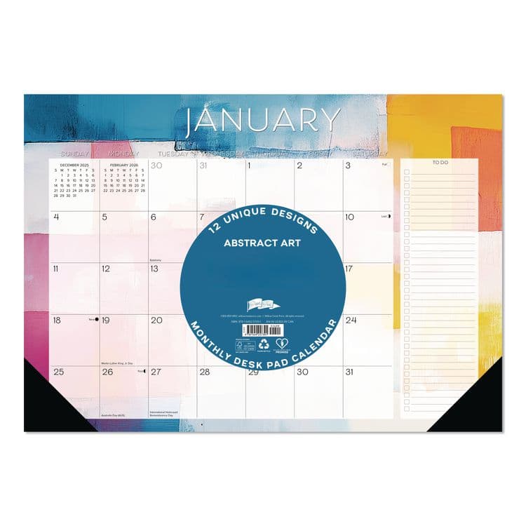 WILLOW CREEK PRESS Abstract Art Small Monthly Desk Pad Calendar, 17x12, White/Multicolor Sheets, Black Headband/Corners, 12-Month (Jan-Dec) 2026 (WPR57391) thumbnail 3