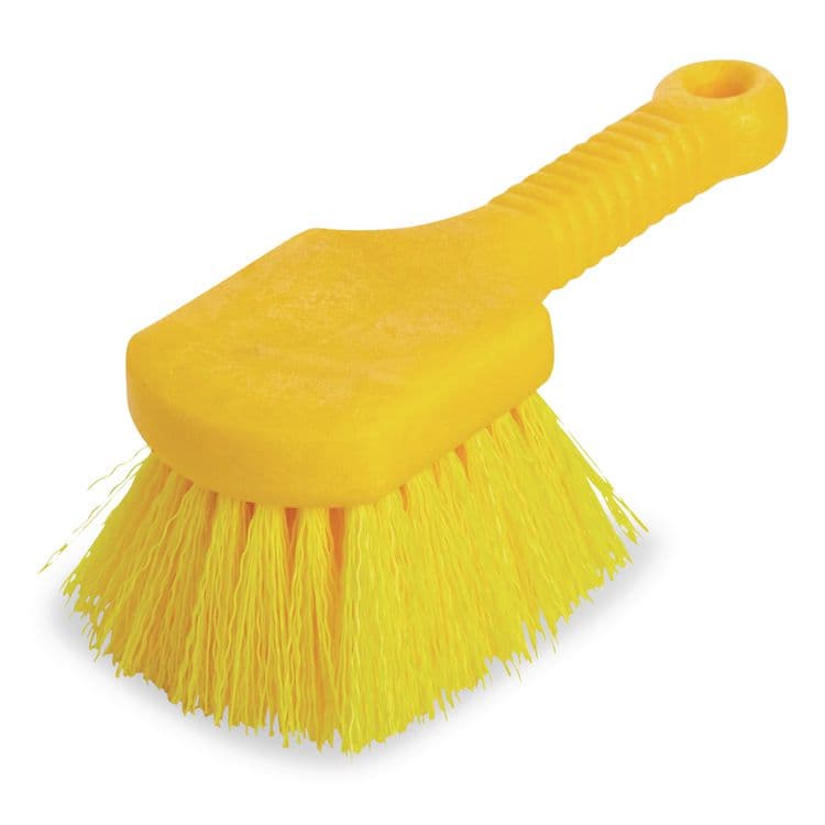 RUBBERMAID COMMERCIAL PROD. Long Handle Scrub, Yellow Synthetic Bristles, 8" Brush, 8" Gray Plastic Handle (RCP9B29CT)