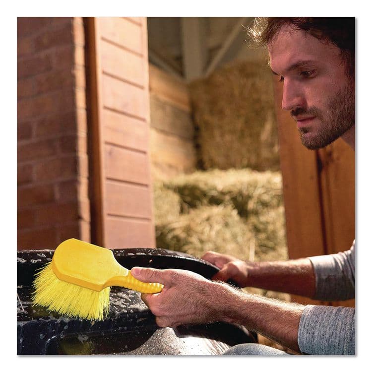 RUBBERMAID COMMERCIAL PROD. Long Handle Scrub, Yellow Synthetic Bristles, 8" Brush, 8" Gray Plastic Handle (RCP9B29CT) thumbnail 4