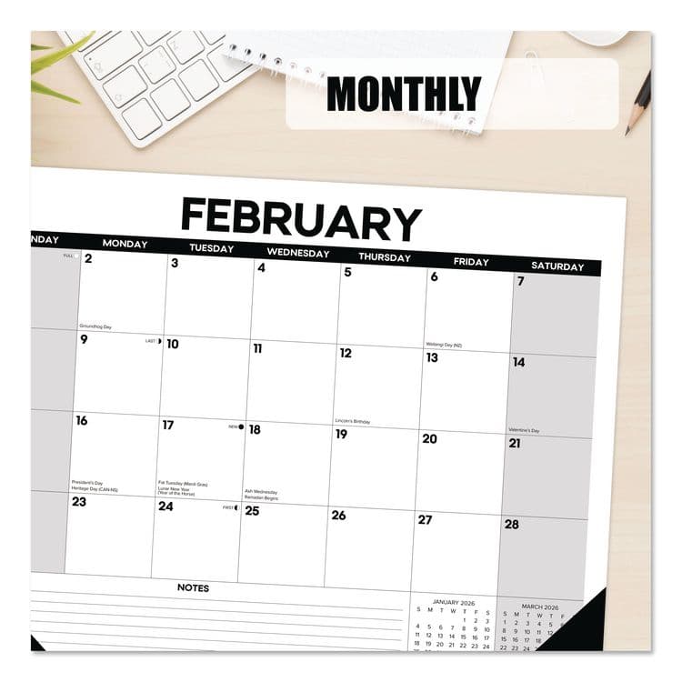 WILLOW CREEK PRESS Basic Large Monthly Desk Pad Calendar, 22 x 17, White/Gray/Black Sheets, Black Headband/Corners, 12-Month (Jan to Dec) 2026 (WPR57209) thumbnail 4