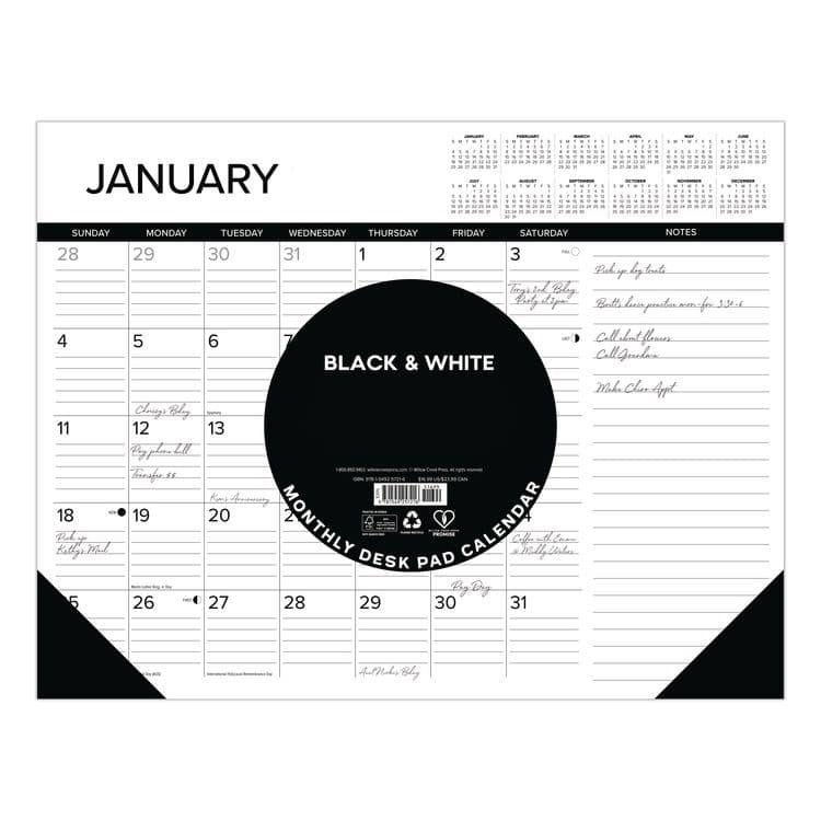 WILLOW CREEK PRESS Black-and-White with Lines Large Monthly Desk Pad Calendar, 22 x 17, White Sheets, Black Corners, 12-Month (Jan to Dec): 2026 (WPR57216) thumbnail 3