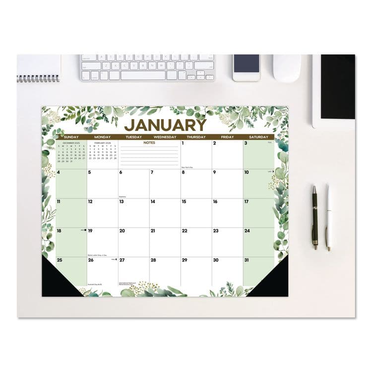 WILLOW CREEK PRESS Eucalyptus Large Monthly Desk Pad Calendar, 22 x 17, White/Green Sheets, Black Headband/Corners, 12-Month (Jan to Dec) 2026 (WPR57223)