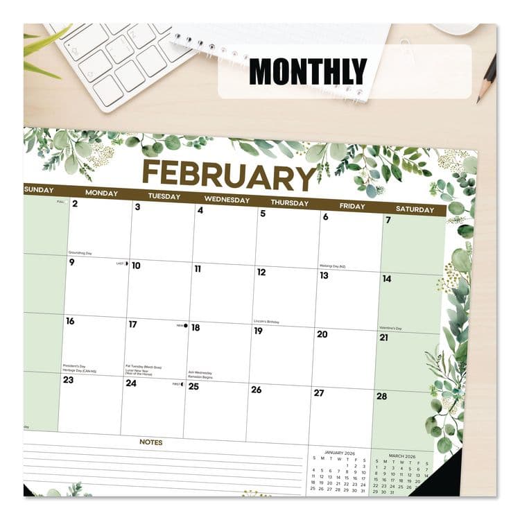 WILLOW CREEK PRESS Eucalyptus Large Monthly Desk Pad Calendar, 22 x 17, White/Green Sheets, Black Headband/Corners, 12-Month (Jan to Dec) 2026 (WPR57223) thumbnail 4