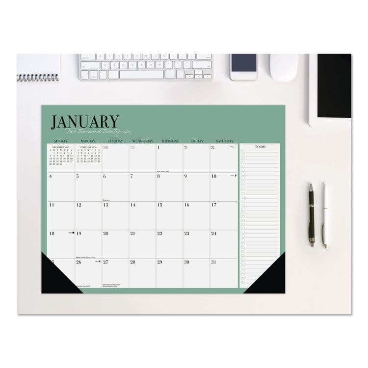 WILLOW CREEK PRESS Modern Minimalist Large Monthly Desk Pad Calendar, 22x17, White/Teal Sheets, Black Headband/Corners, 12-Month (Jan-Dec) 2026 (WPR57230)