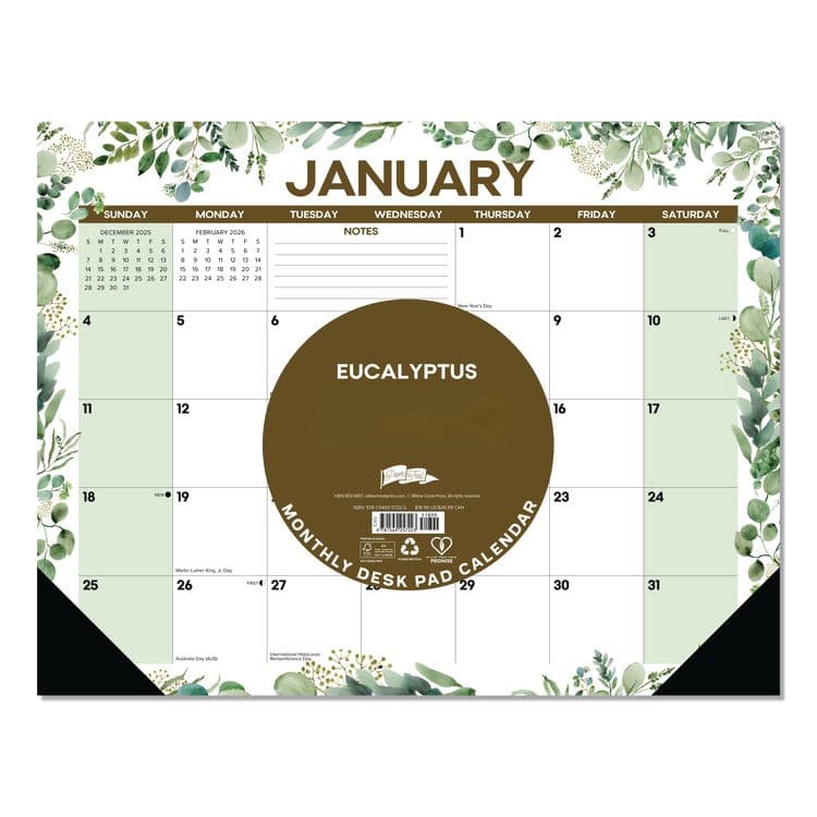 WILLOW CREEK PRESS Eucalyptus Large Monthly Desk Pad Calendar, 22 x 17, White/Green Sheets, Black Headband/Corners, 12-Month (Jan to Dec) 2026 (WPR57223) thumbnail 3