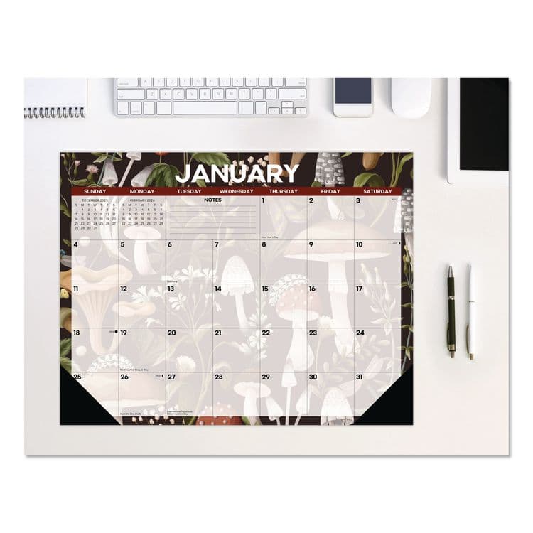 WILLOW CREEK PRESS Mushrooms Large Monthly Desk Pad Calendar, 22 x 17, Multicolor Sheets, Black Headband/Corners, 12-Month (Jan to Dec) 2026 (WPR57247)