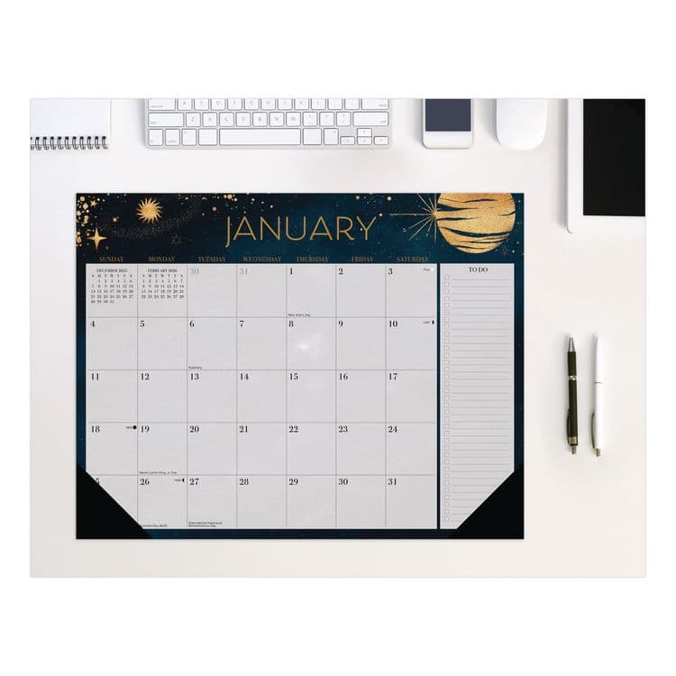 WILLOW CREEK PRESS Moon Magic Large Monthly Desk Pad Calendar, 22 x 17, Gray/Black/Gold Sheets, Black Headband/Corners, 12-Month (Jan-Dec) 2026 (WPR57254)