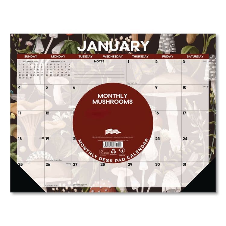 WILLOW CREEK PRESS Mushrooms Large Monthly Desk Pad Calendar, 22 x 17, Multicolor Sheets, Black Headband/Corners, 12-Month (Jan to Dec) 2026 (WPR57247) thumbnail 3