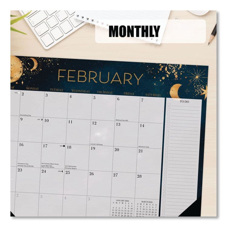 WILLOW CREEK PRESS Moon Magic Large Monthly Desk Pad Calendar, 22 x 17, Gray/Black/Gold Sheets, Black Headband/Corners, 12-Month (Jan-Dec) 2026 (WPR57254) thumbnail 4