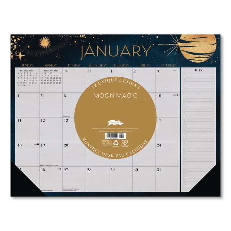 WILLOW CREEK PRESS Moon Magic Large Monthly Desk Pad Calendar, 22 x 17, Gray/Black/Gold Sheets, Black Headband/Corners, 12-Month (Jan-Dec) 2026 (WPR57254) thumbnail 3