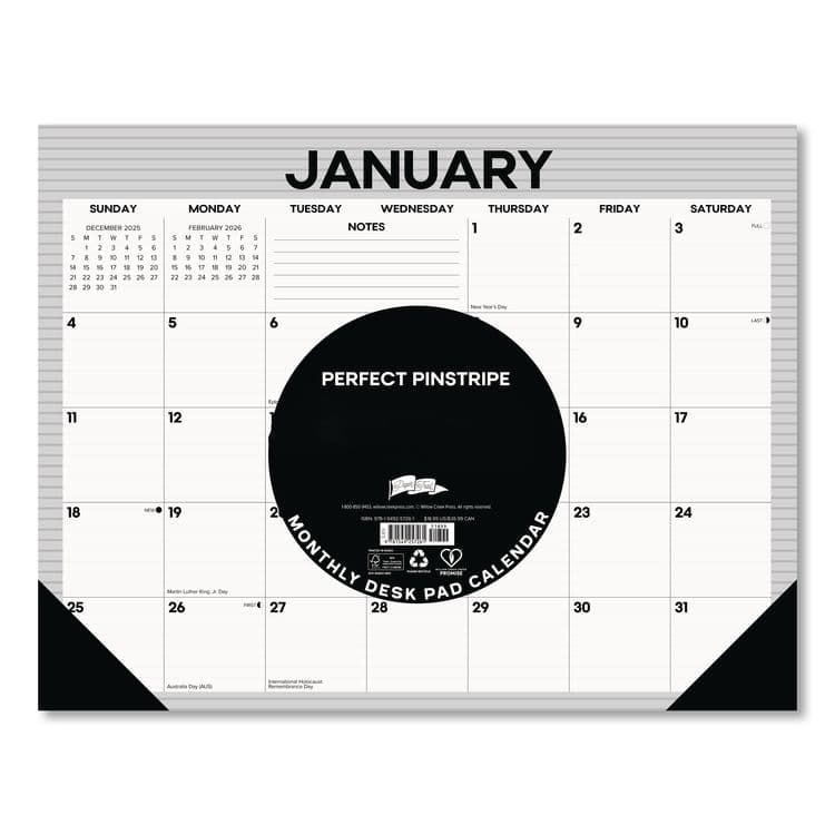 WILLOW CREEK PRESS Perfect Pinstripe Large Monthly Desk Pad Calendar, 22x17, White/Gray Sheets, Black Headband/Corners, 12-Month (Jan-Dec) 2026 (WPR57261) thumbnail 3