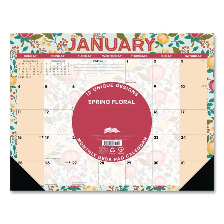 WILLOW CREEK PRESS Spring Floral Large Monthly Desk Pad Calendar, 22 x 17, Multicolor Sheets, Black Headband/Corners, 12-Month (Jan to Dec) 2026 (WPR57278) thumbnail 3
