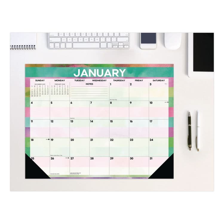 WILLOW CREEK PRESS Watercolor Stripes Large Monthly Desk Pad Calendar, 22x17, Multicolor Sheets, Black Headband/Corners, 12-Month (Jan-Dec) 2026 (WPR57292)
