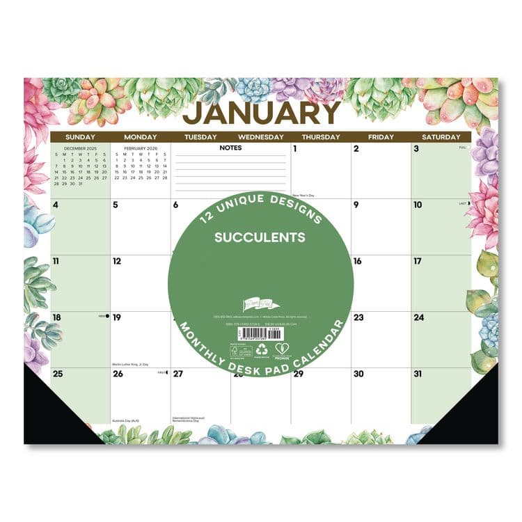 WILLOW CREEK PRESS Succulents Large Monthly Desk Pad Calendar, 22 x 17, White/Multicolor Sheets, Black Headband/Corners, 12-Month (Jan-Dec) 2026 (WPR57285) thumbnail 3