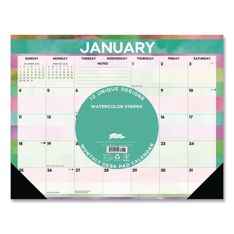 WILLOW CREEK PRESS Watercolor Stripes Large Monthly Desk Pad Calendar, 22x17, Multicolor Sheets, Black Headband/Corners, 12-Month (Jan-Dec) 2026 (WPR57292) thumbnail 3