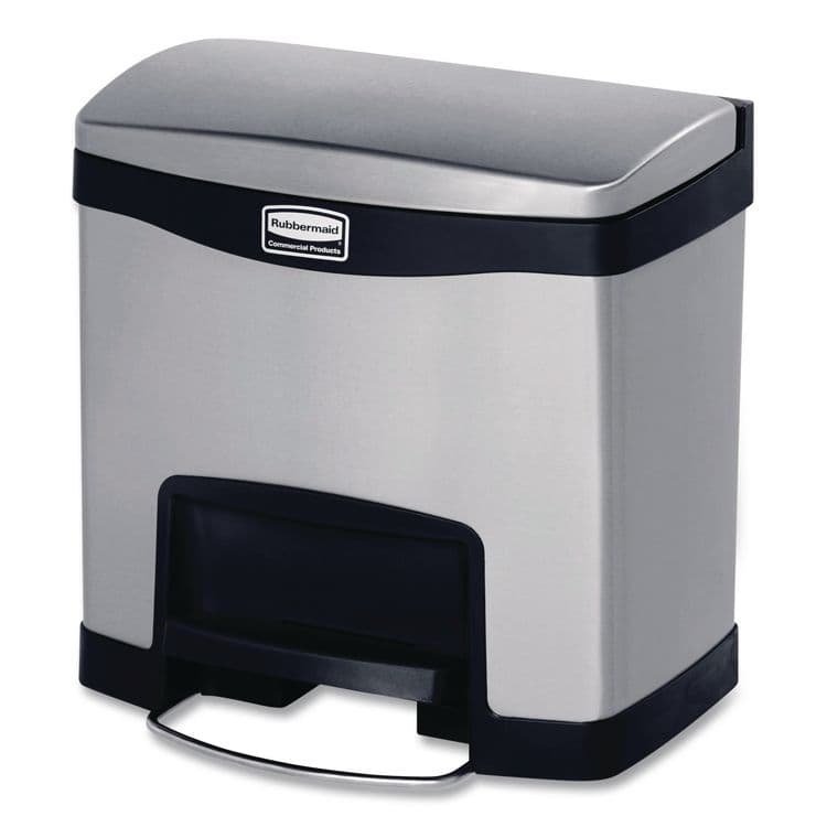 RUBBERMAID COMMERCIAL PROD. Slim Jim Stainless Steel Step-On Container, Front Step Style, 4 gal, Stainless Steel, Black (RCP1901982)