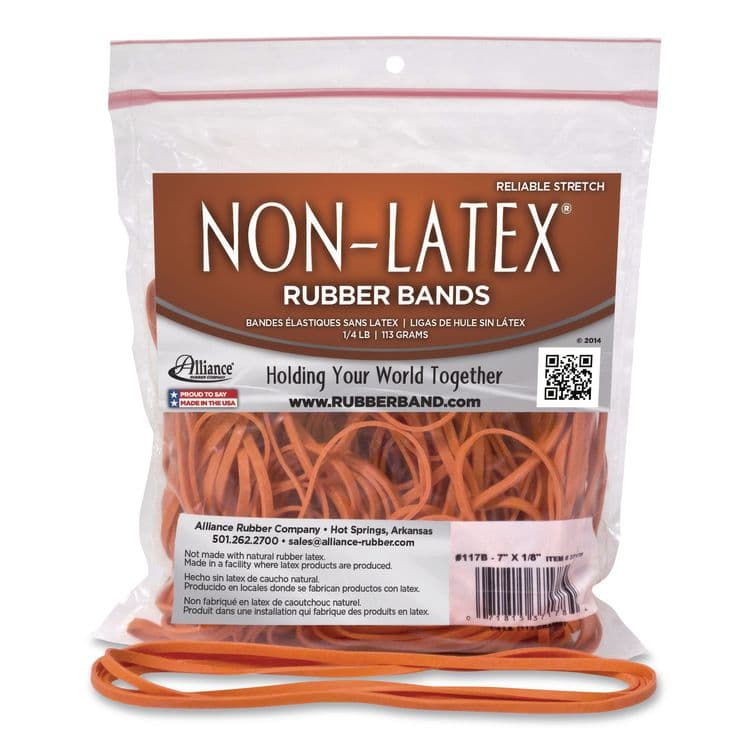 ALLIANCE RUBBER Non-Latex Rubber Bands, Size 117B, Orange, 63/Pack (AIP37178)