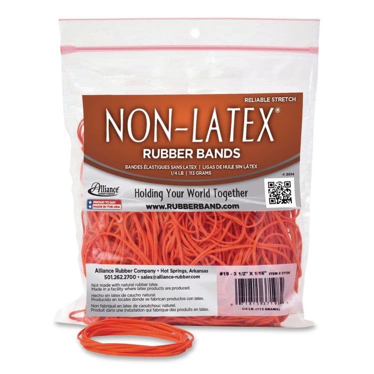 ALLIANCE RUBBER Non-Latex Rubber Bands, Size #19, Orange, 360/Pack (AIP37198)