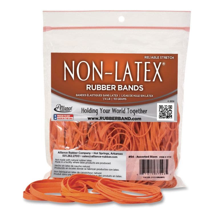 ALLIANCE RUBBER Non-Latex Rubber Bands, Assorted Sizes, Orange, 125/Pack (AIP37548)