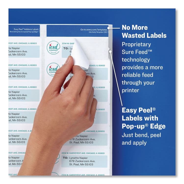 AVERY PRODUCTS CORPORATION Easy Peel White Address Labels with Sure Feed Technology, Laser, 1 x 2.63, 30/Sheet, 100 Sheets/Pack, 5 Packs/Carton (AVE5160CT) thumbnail 2
