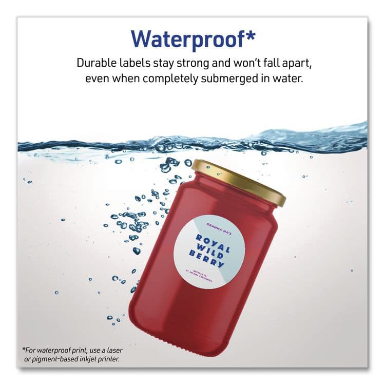 AVERY PRODUCTS CORPORATION Waterproof Round Labels with Sure Feed Technology, Laser/Pigment-Based Inkjet, 2" dia, Matte White, 12/Sheet, 8 Sheets/Pack (AVE05657) thumbnail 3