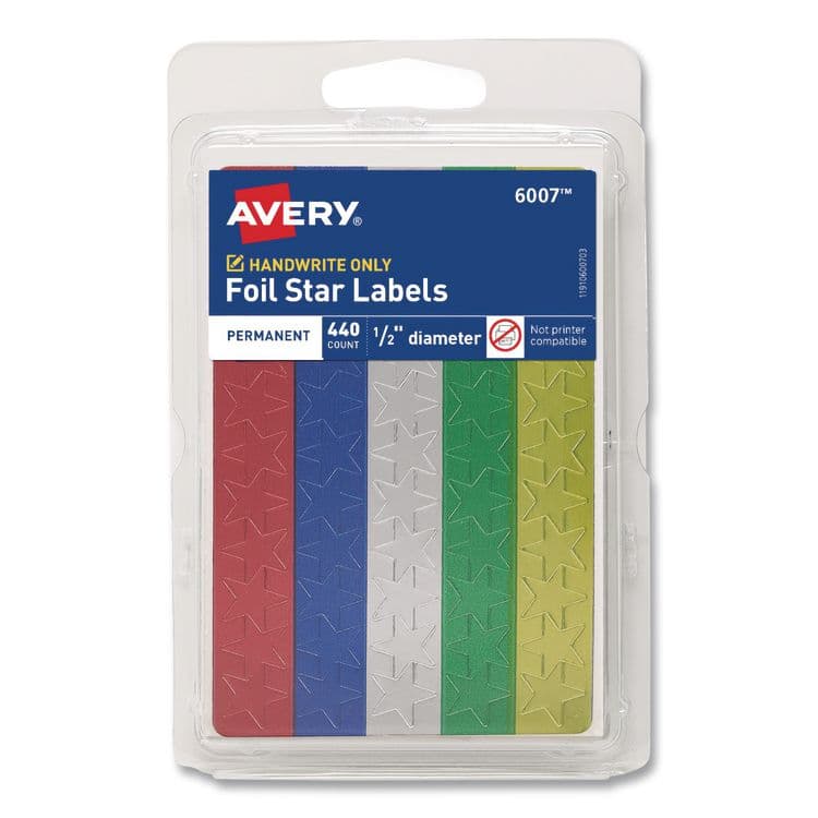 AVERY PRODUCTS CORPORATION Foil Star Labels, 0.5", Assorted Colors, 440/Pack (AVE06007)