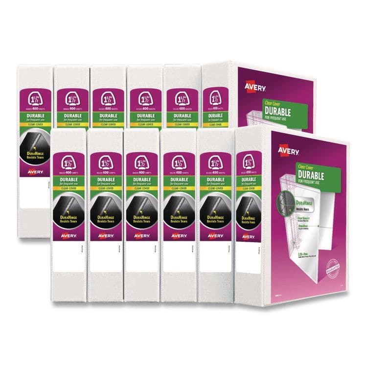 AVERY PRODUCTS CORPORATION Durable View Binder with DuraHinge and EZD Rings, 3 Rings, 1.5" Capacity, 11 x 8.5, White, 12/Carton (AVE09401CT)